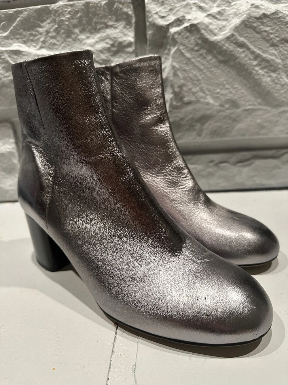 rag & bone Drea Metallic Leather Block Heel Ankle Boots in Gun Metal Size 39 - Picture 4 of 10